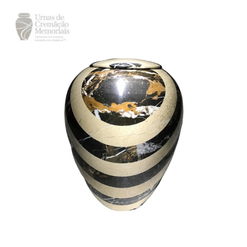Striking Black & Sand Banded Marble Urn