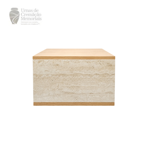 Modern Travertine & Wood-Finish Memorial urn
